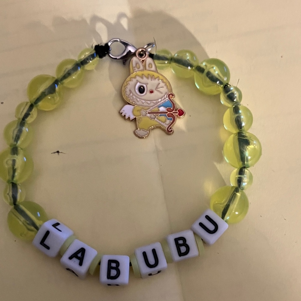 Hand made glow in the dark labubu bracelet with charm